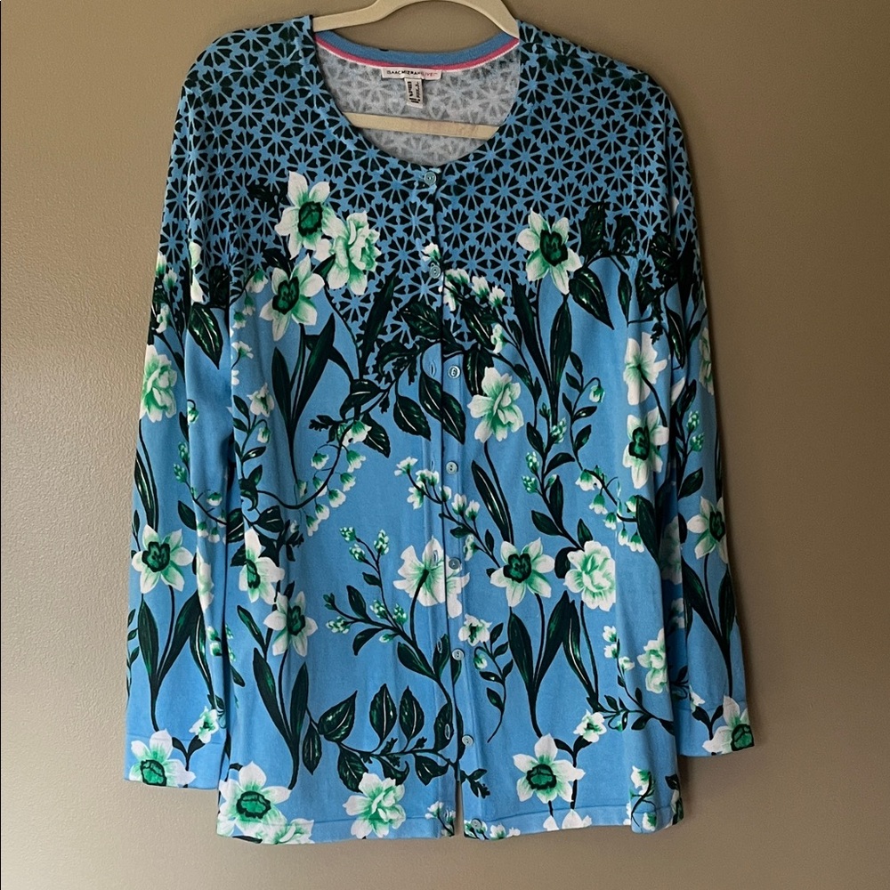 Geometric Floral Long Sleeve Top - Blue